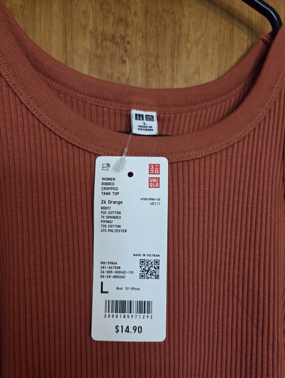 UNIQLO Ribbed Tank Top — Rust Orange - Picture 2 of 2